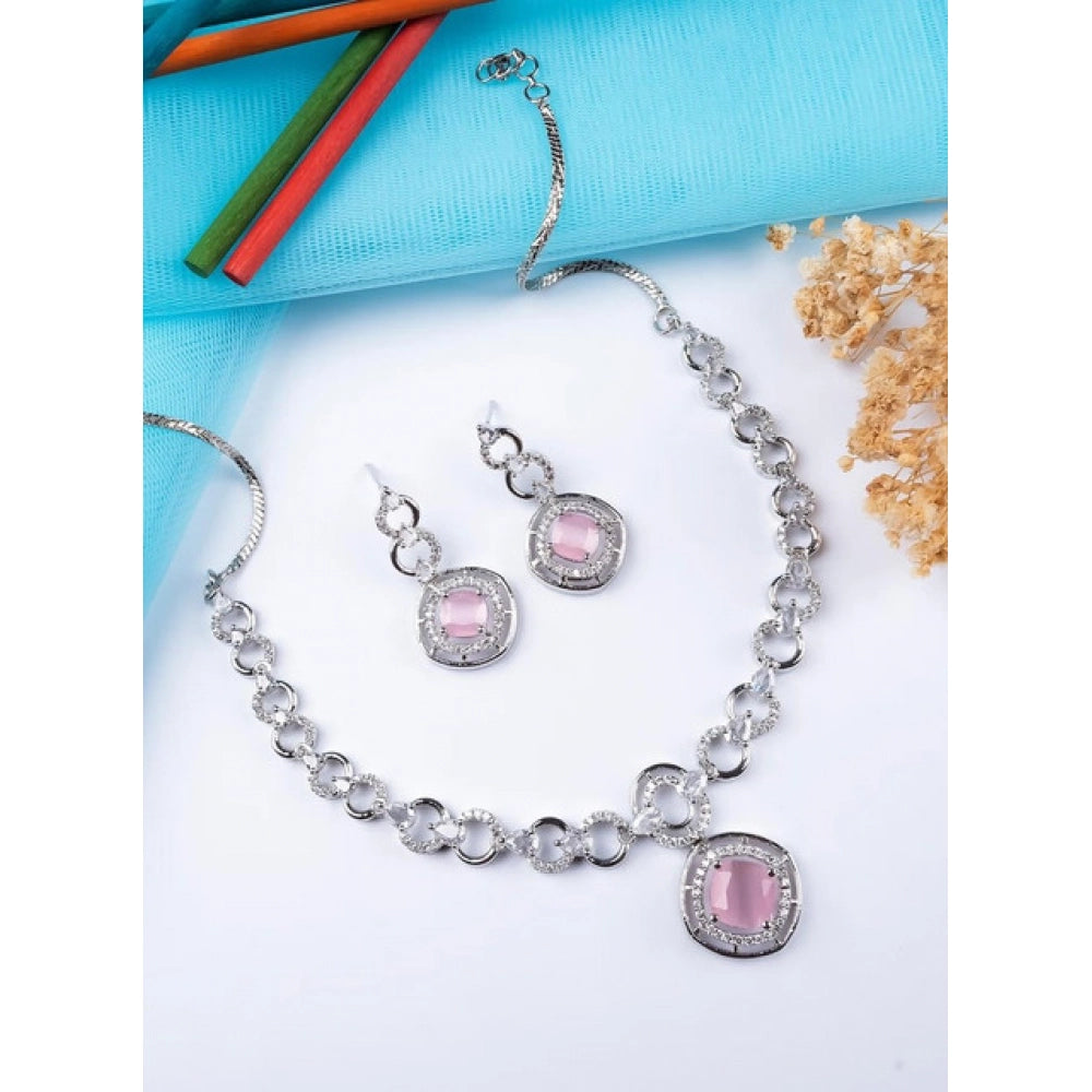 Pink Silver-Plated Necklace Set No. 4 - Vkart - View 3