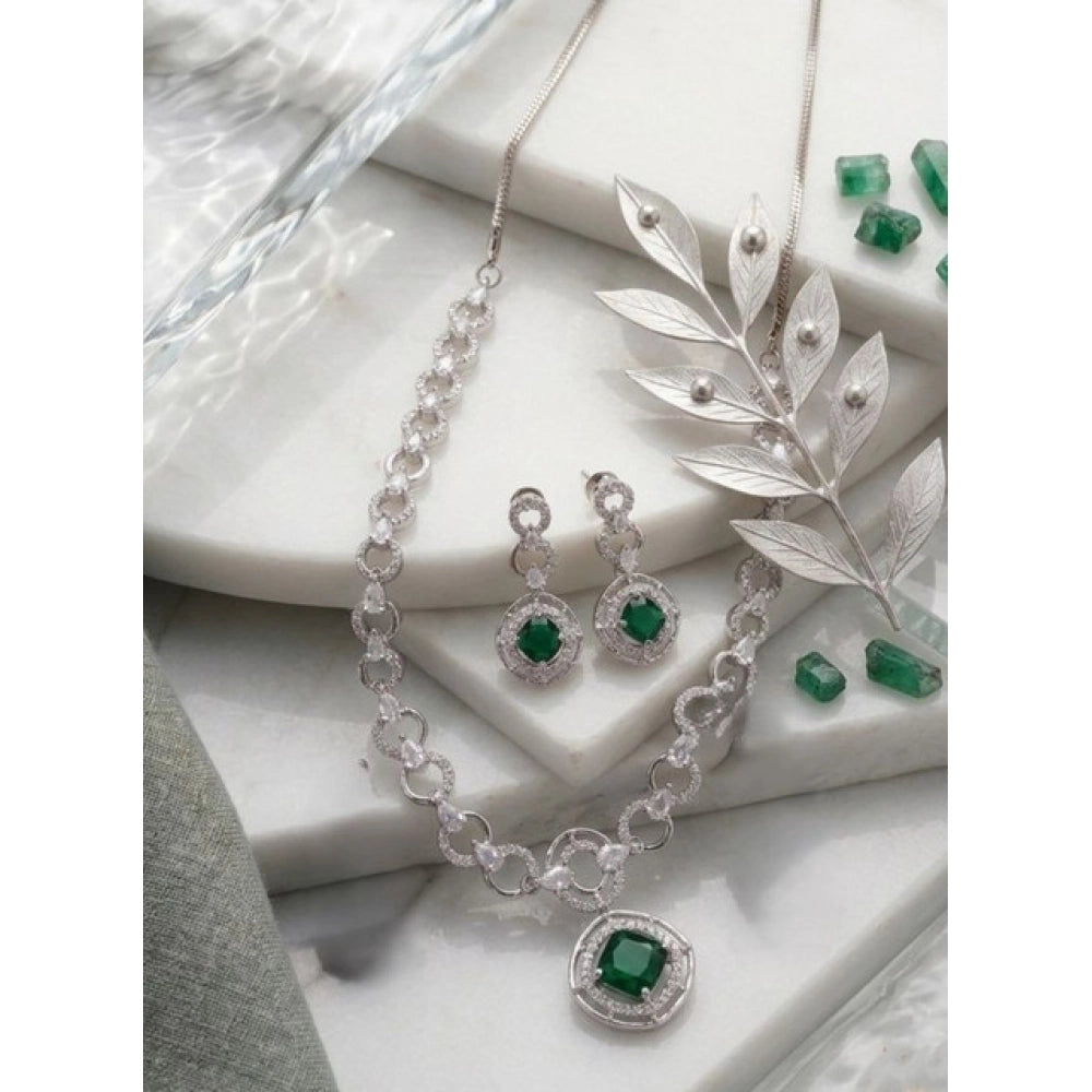 Green Silver-Plated Necklace Set No. 5 - Vkart