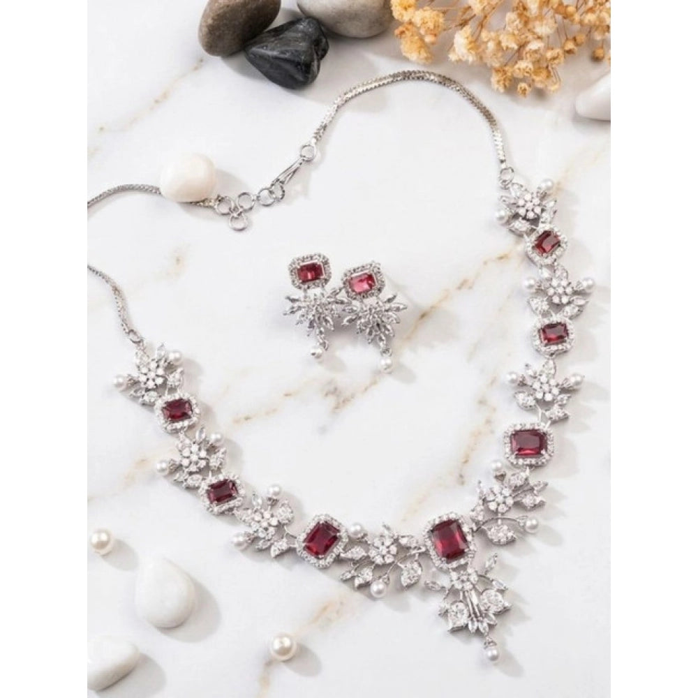 Red Silver-Plated Necklace Set No. 2 - Vkart