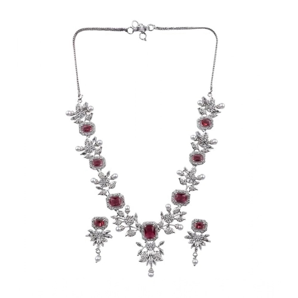Red Silver-Plated Necklace Set No. 2 - Vkart - View 2