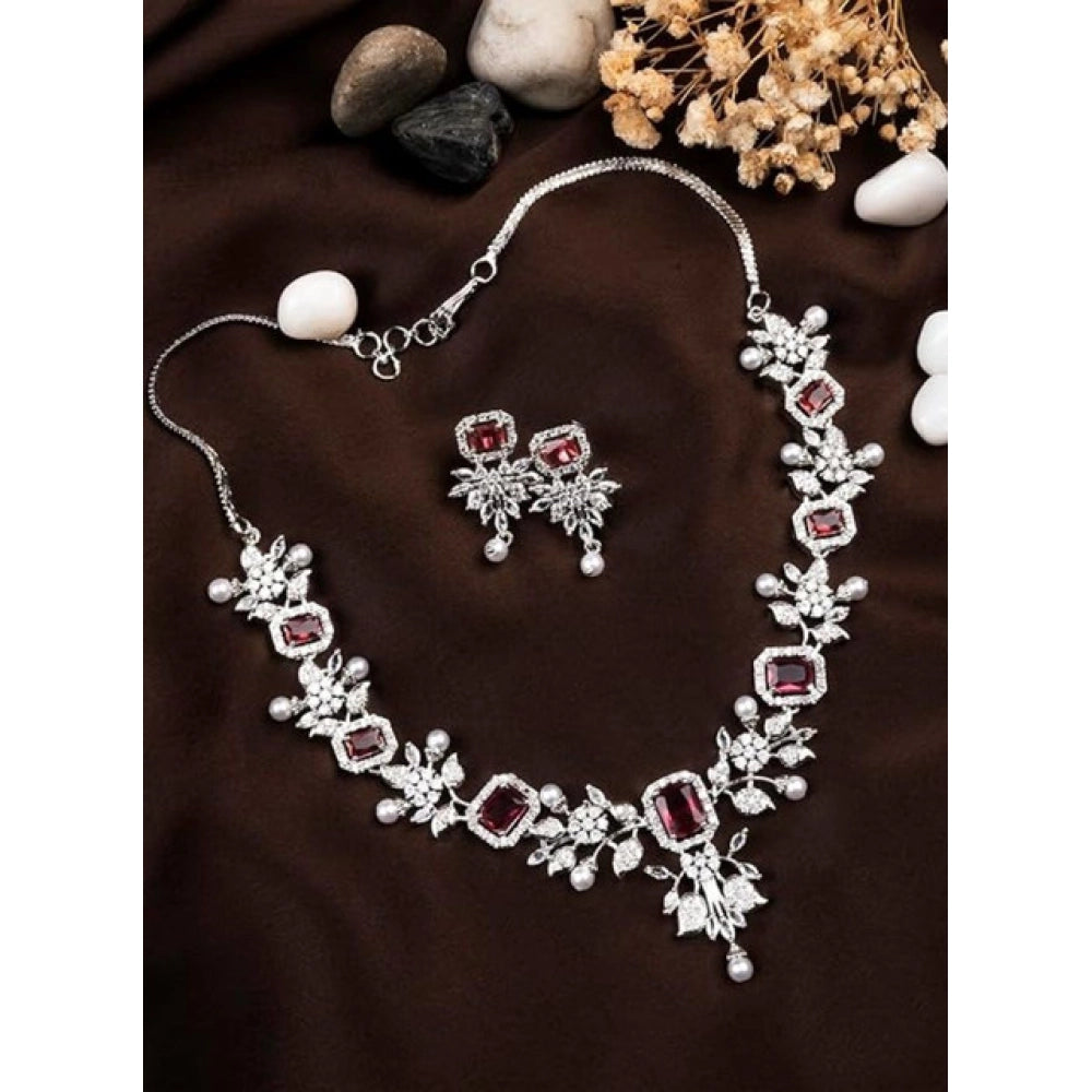 Red Silver-Plated Necklace Set No. 2 - Vkart - View 3