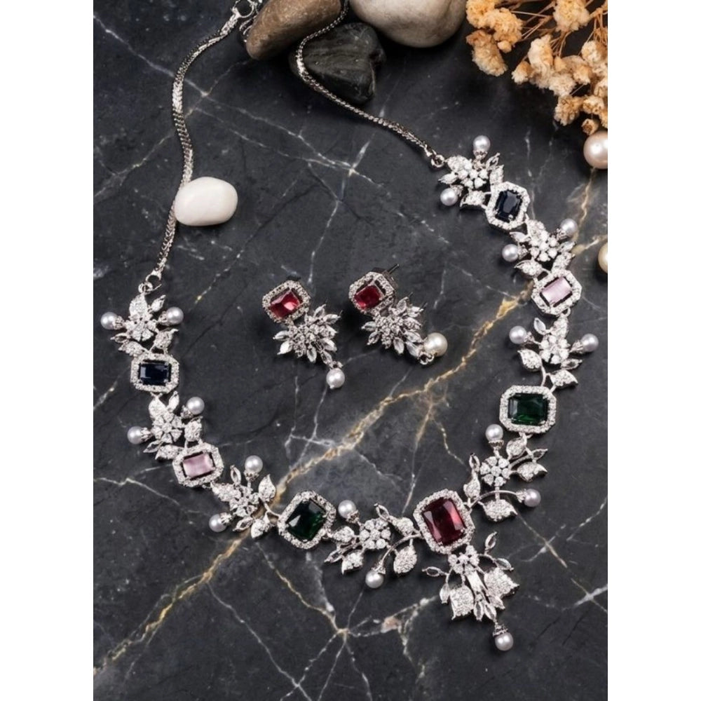 Multicolour Silver-Plated Necklace Set - Vkart