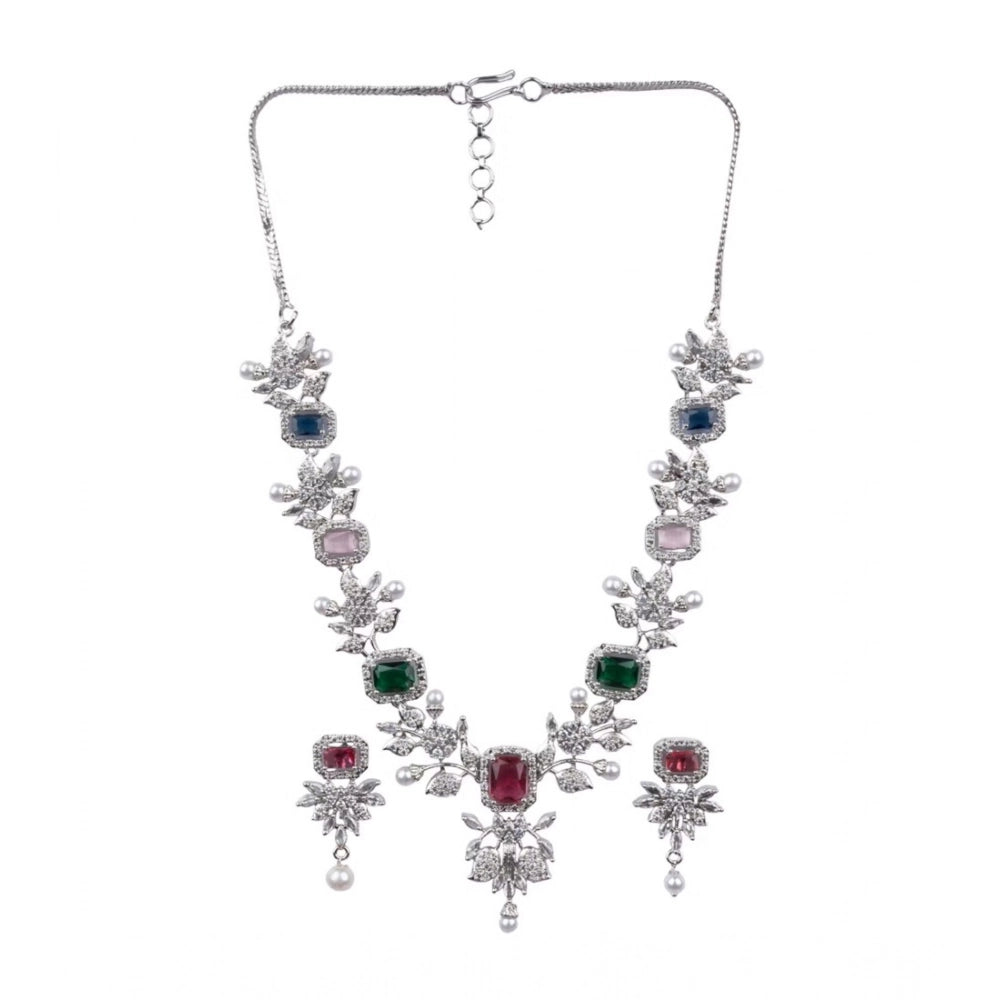 Multicolour Silver-Plated Necklace Set - Vkart - View 2