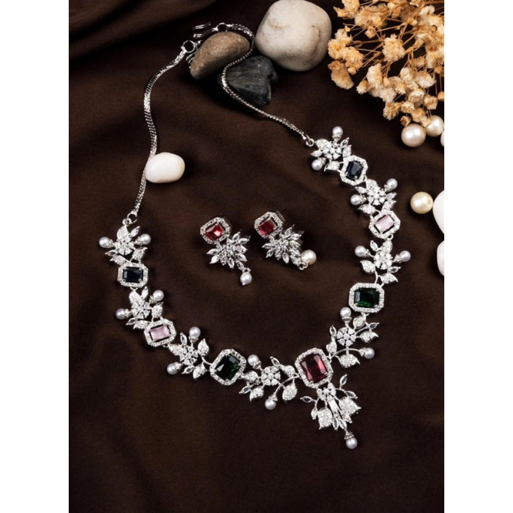 Multicolour Silver-Plated Necklace Set - Vkart - View 3