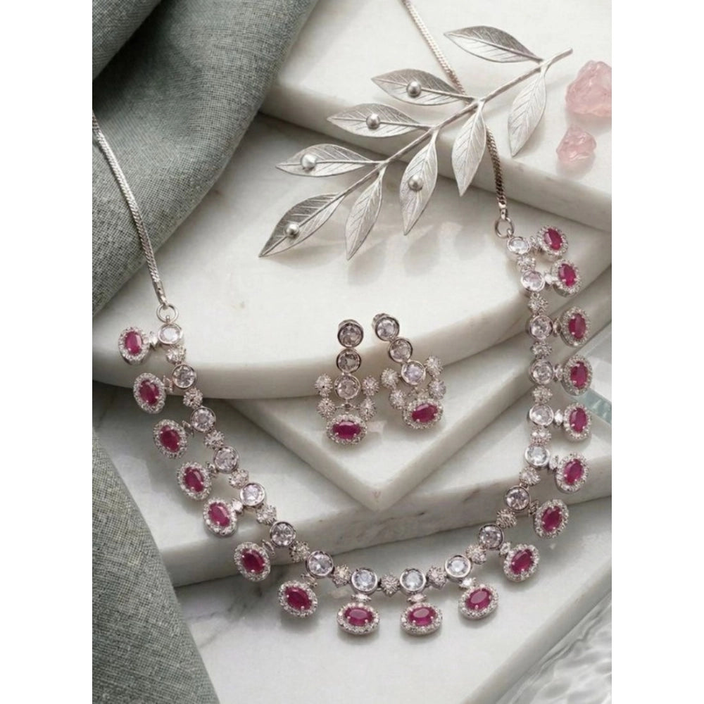 Pink Silver-Plated Necklace Set No. 5 - Vkart