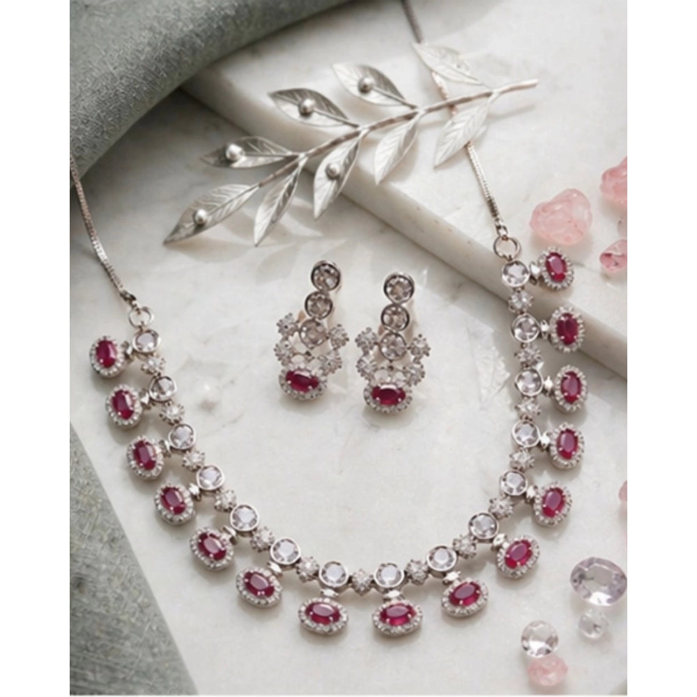 Pink Silver-Plated Necklace Set No. 5 - Vkart - View 3