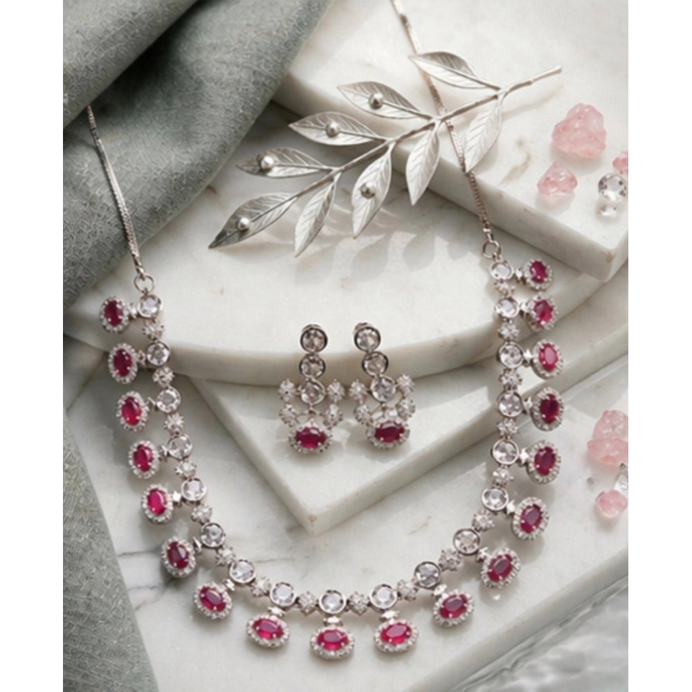 Pink Silver-Plated Necklace Set No. 5 - Vkart - View 4
