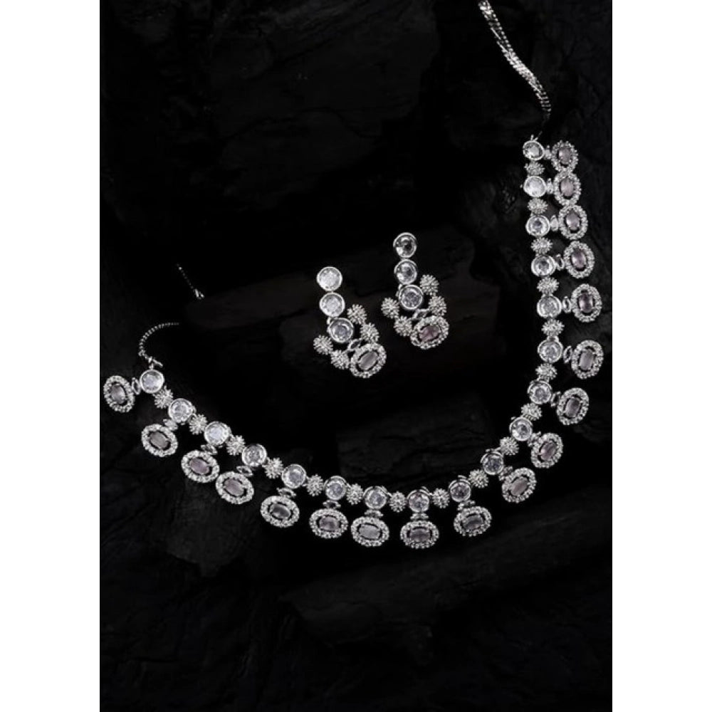 White Silver-Plated Necklace Set - Vkart - View 3