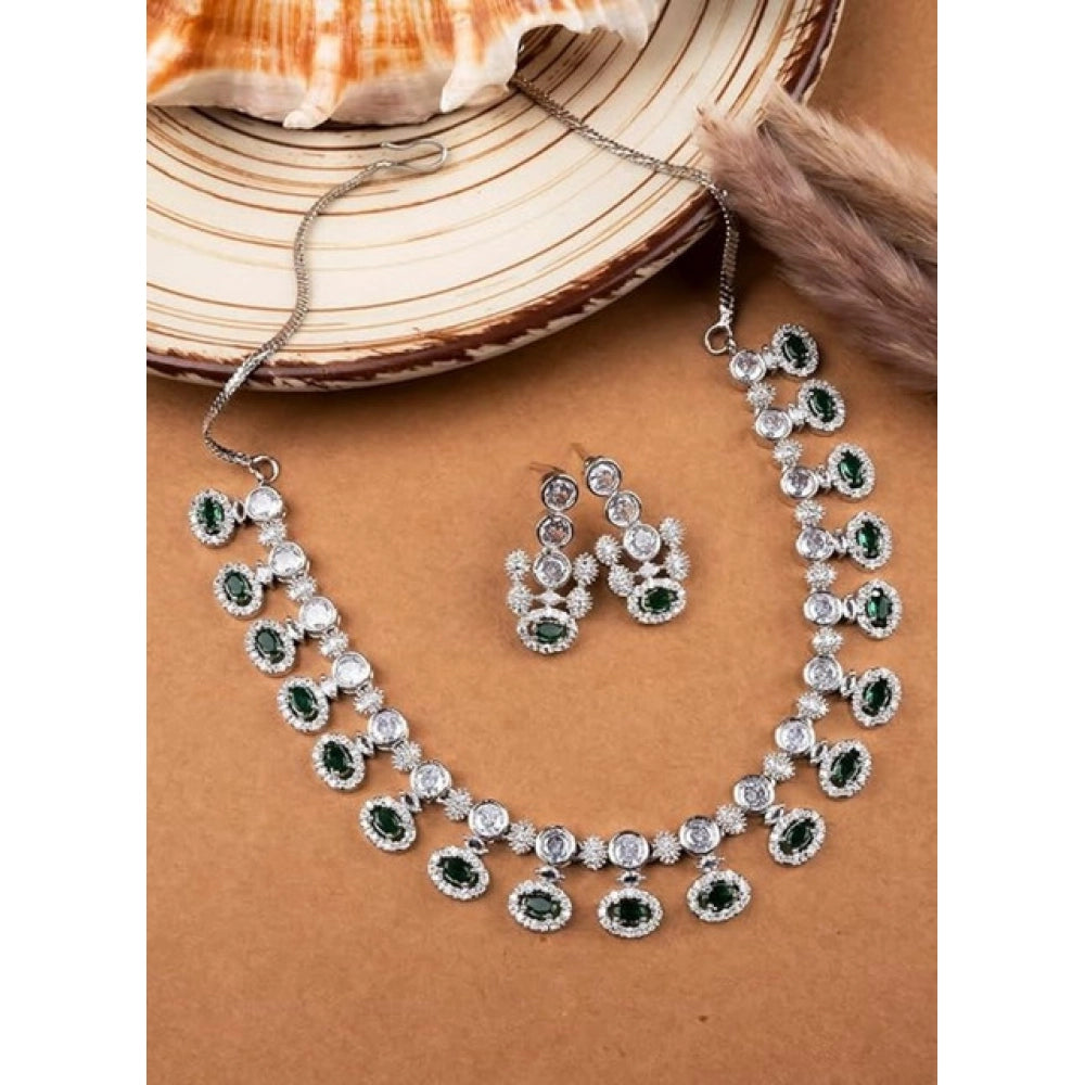 Green Silver-Plated Necklace Set No. 7 - Vkart - View 3