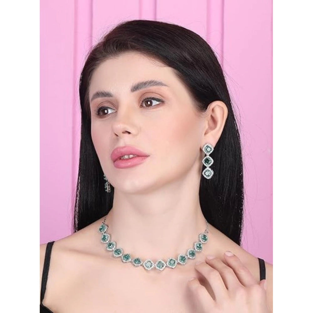Green Silver-Plated Necklace Set No. 8 - Vkart - View 3