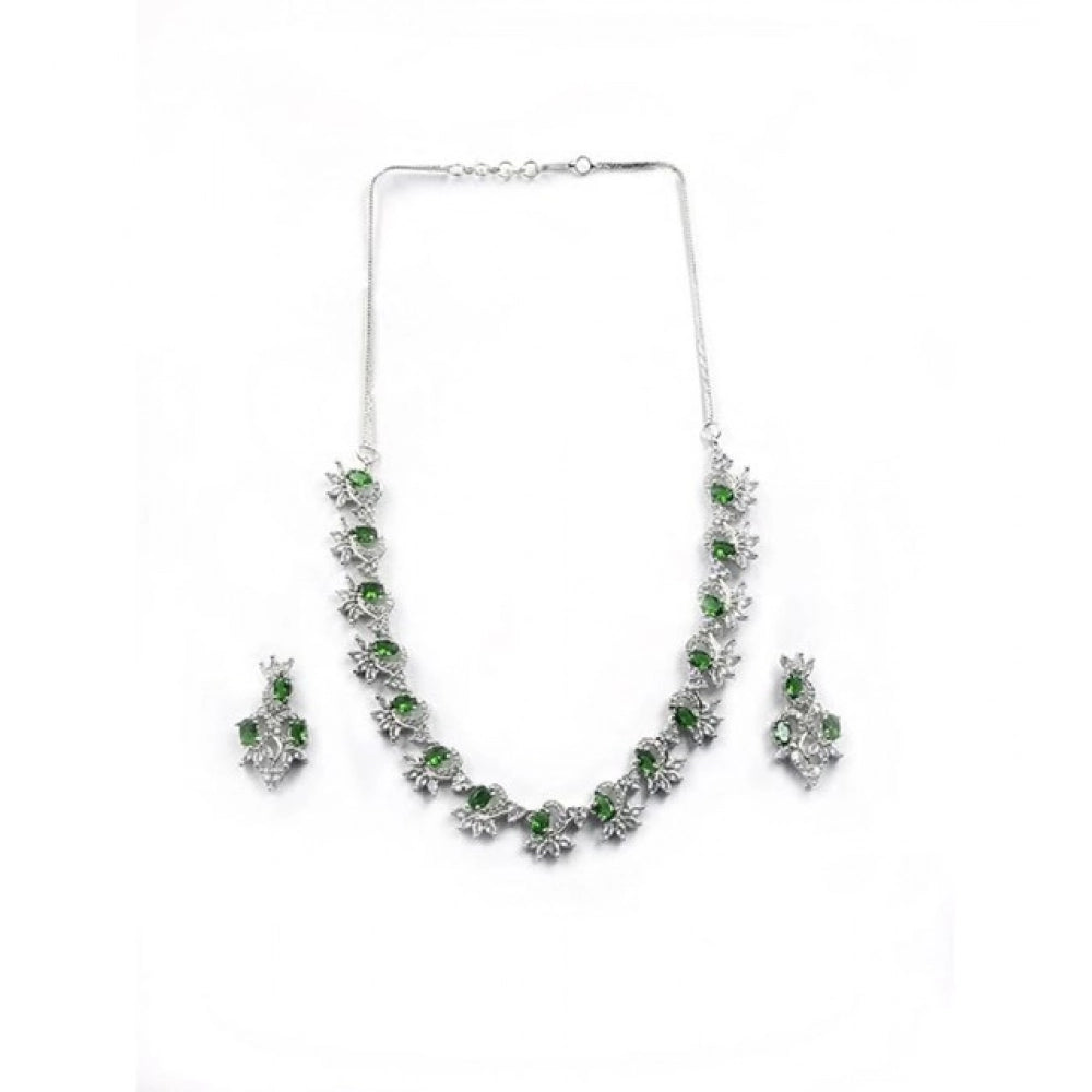 Green Silver-Plated Necklace Set No. 9 - Vkart - View 2