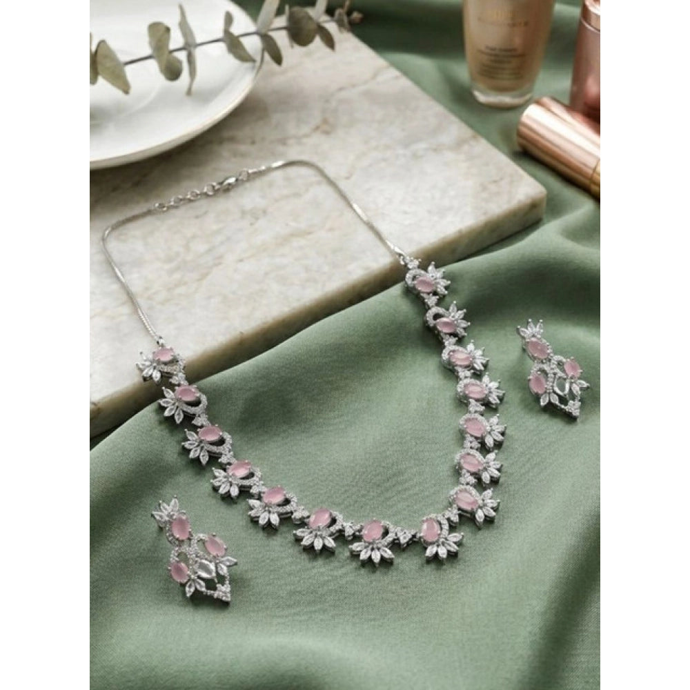 Pink Silver-Plated Necklace Set No. 6 - Vkart