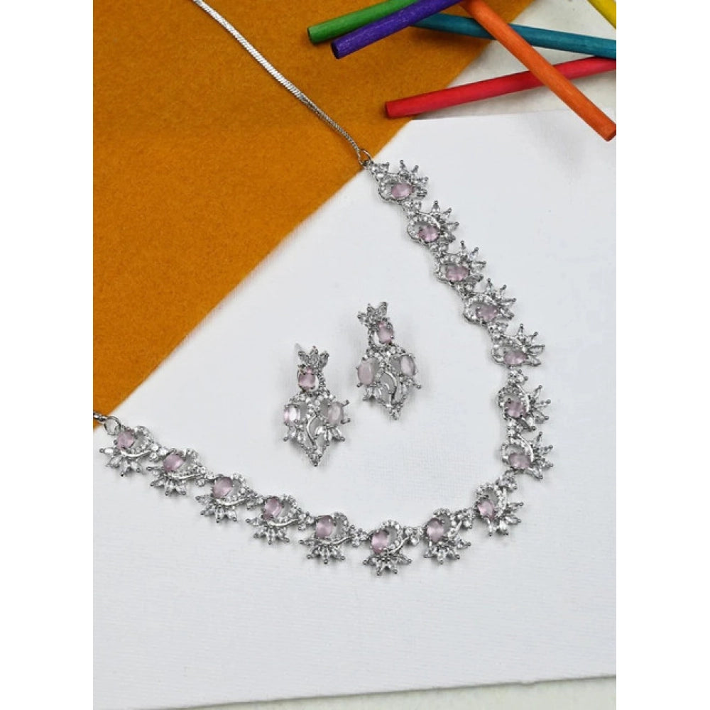 Pink Silver-Plated Necklace Set No. 6 - Vkart - View 3