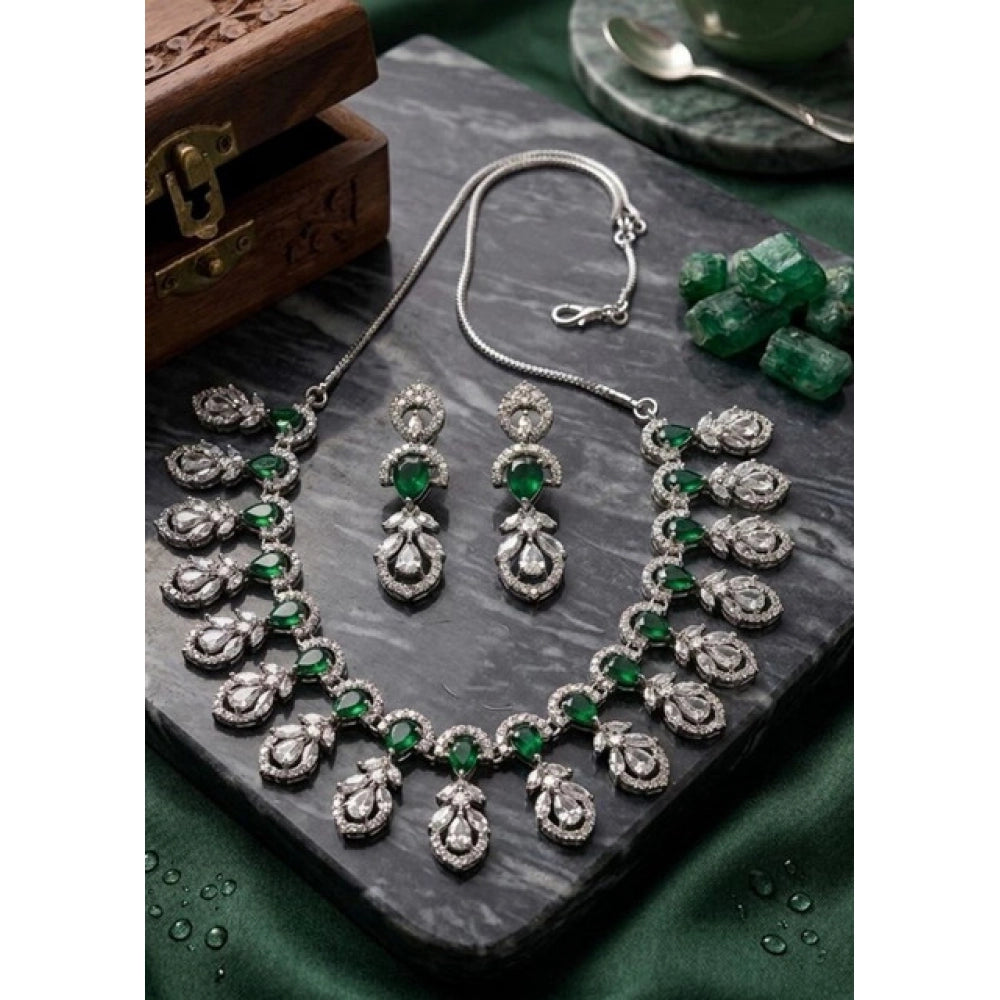 Green Silver-Plated Necklace Set No. 10 - Vkart