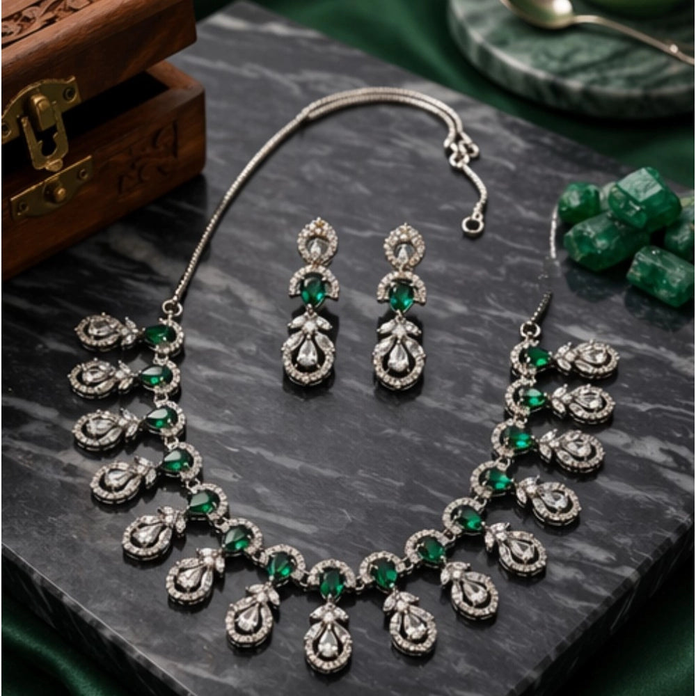 Green Silver-Plated Necklace Set No. 10 - Vkart - View 4