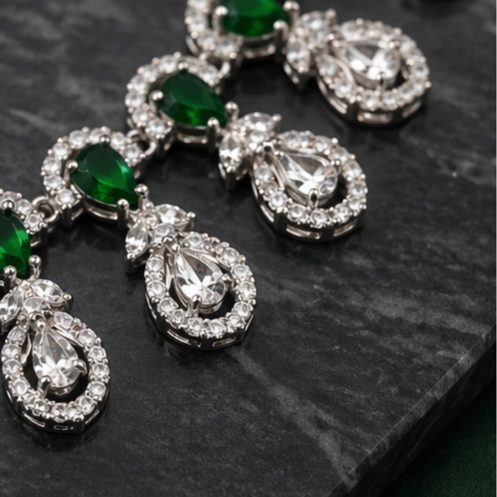 Green Silver-Plated Necklace Set No. 10 - Vkart - View 5