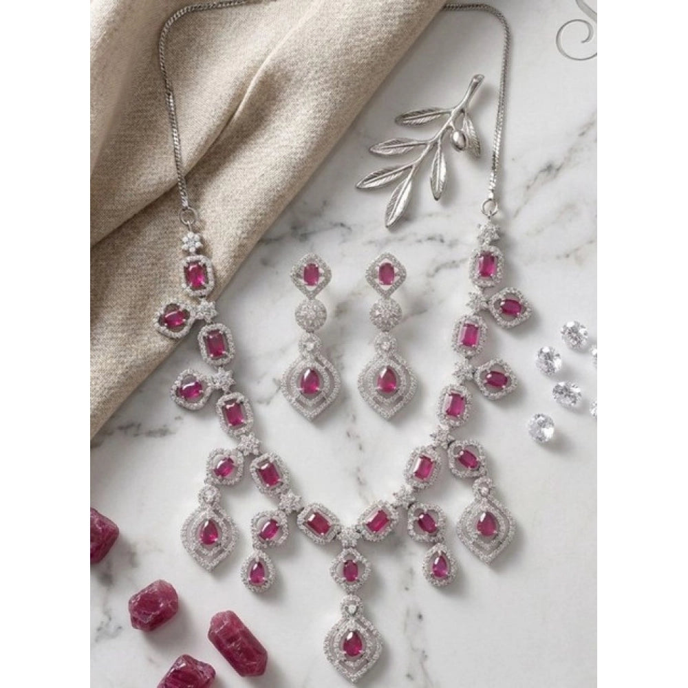 Red Silver-Plated Necklace Set No. 4 - Vkart
