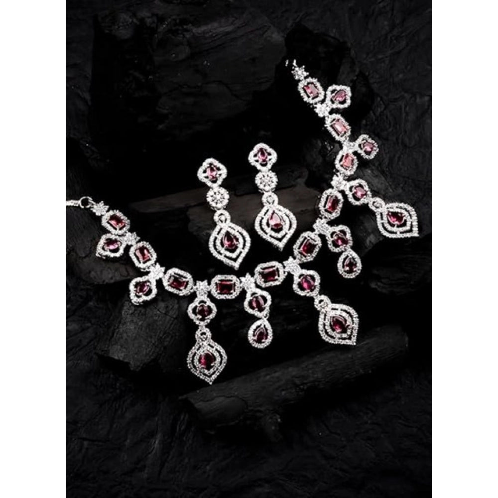 Red Silver-Plated Necklace Set No. 4 - Vkart - View 3