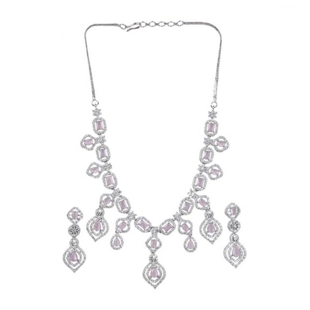 Pink Silver-Plated Necklace Set No. 7 - Vkart - View 2