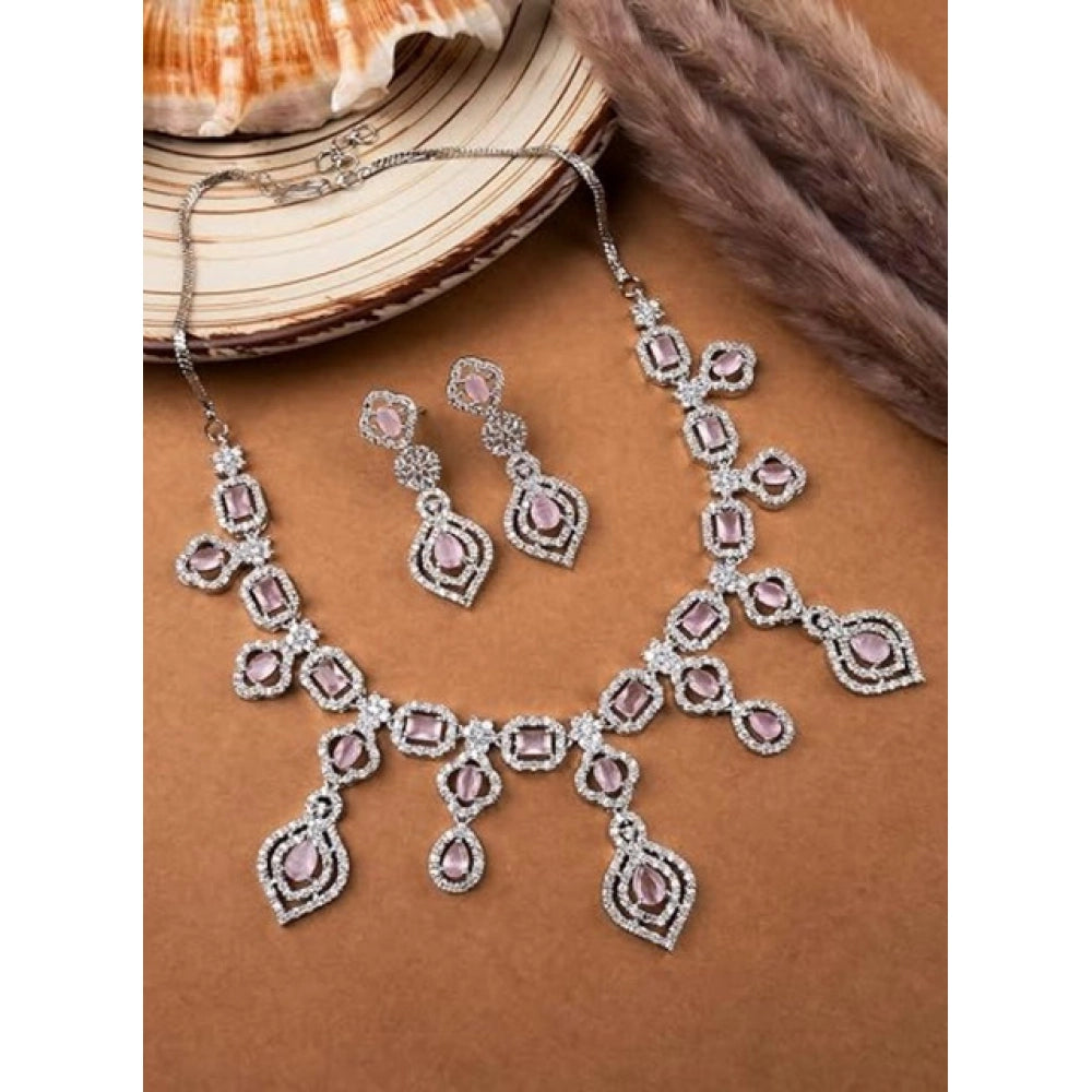 Pink Silver-Plated Necklace Set No. 7 - Vkart - View 3