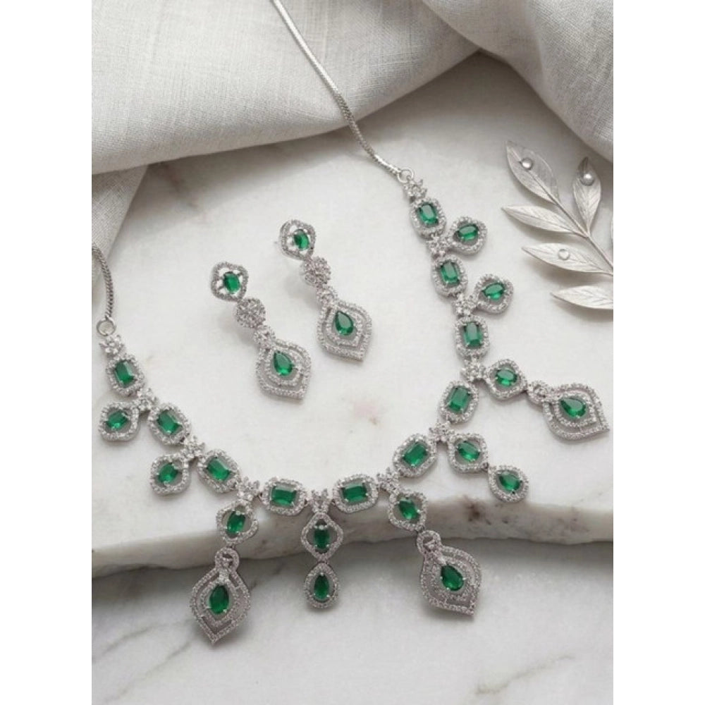 Green Silver-Plated Necklace Set No. 11 - Vkart