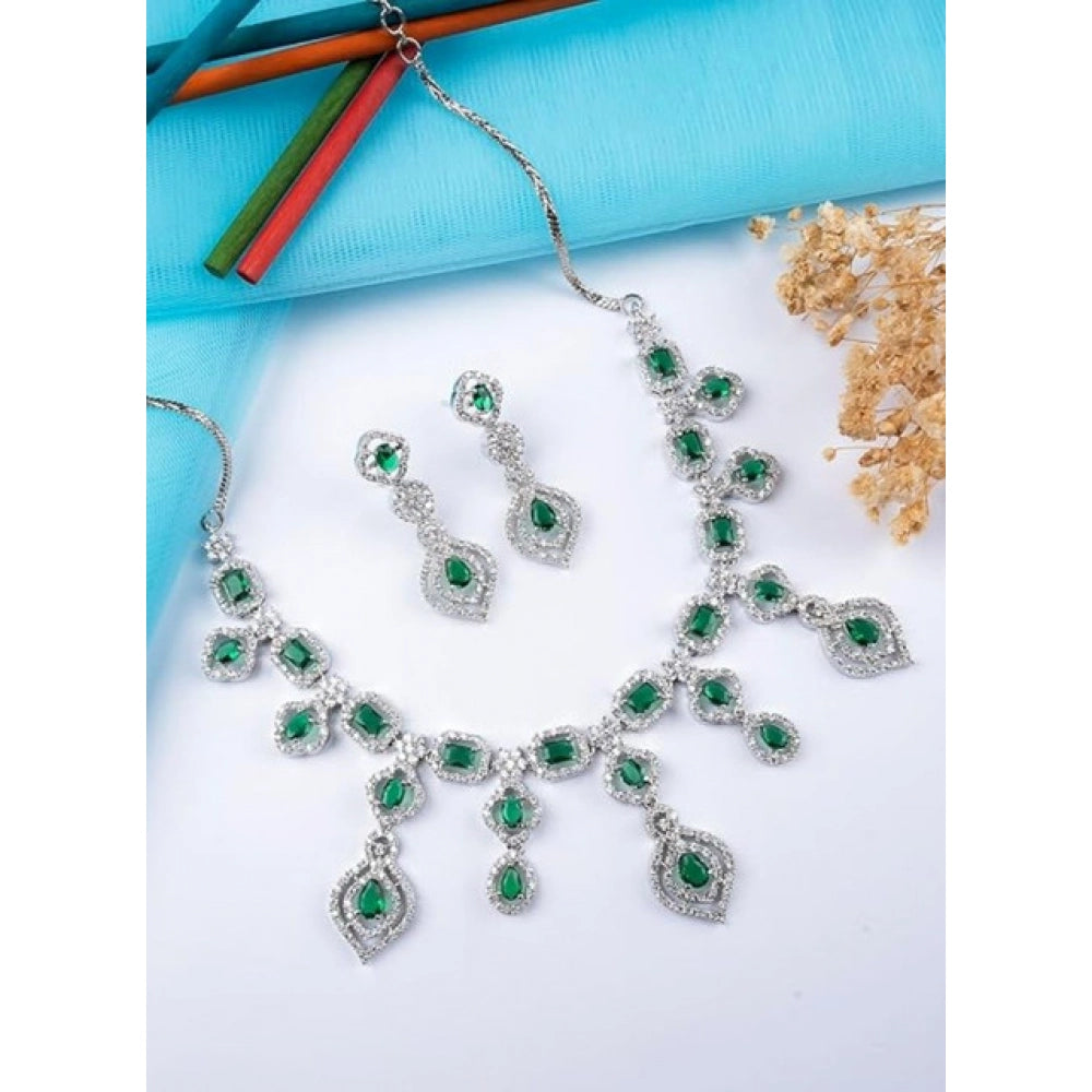 Green Silver-Plated Necklace Set No. 11 - Vkart - View 3