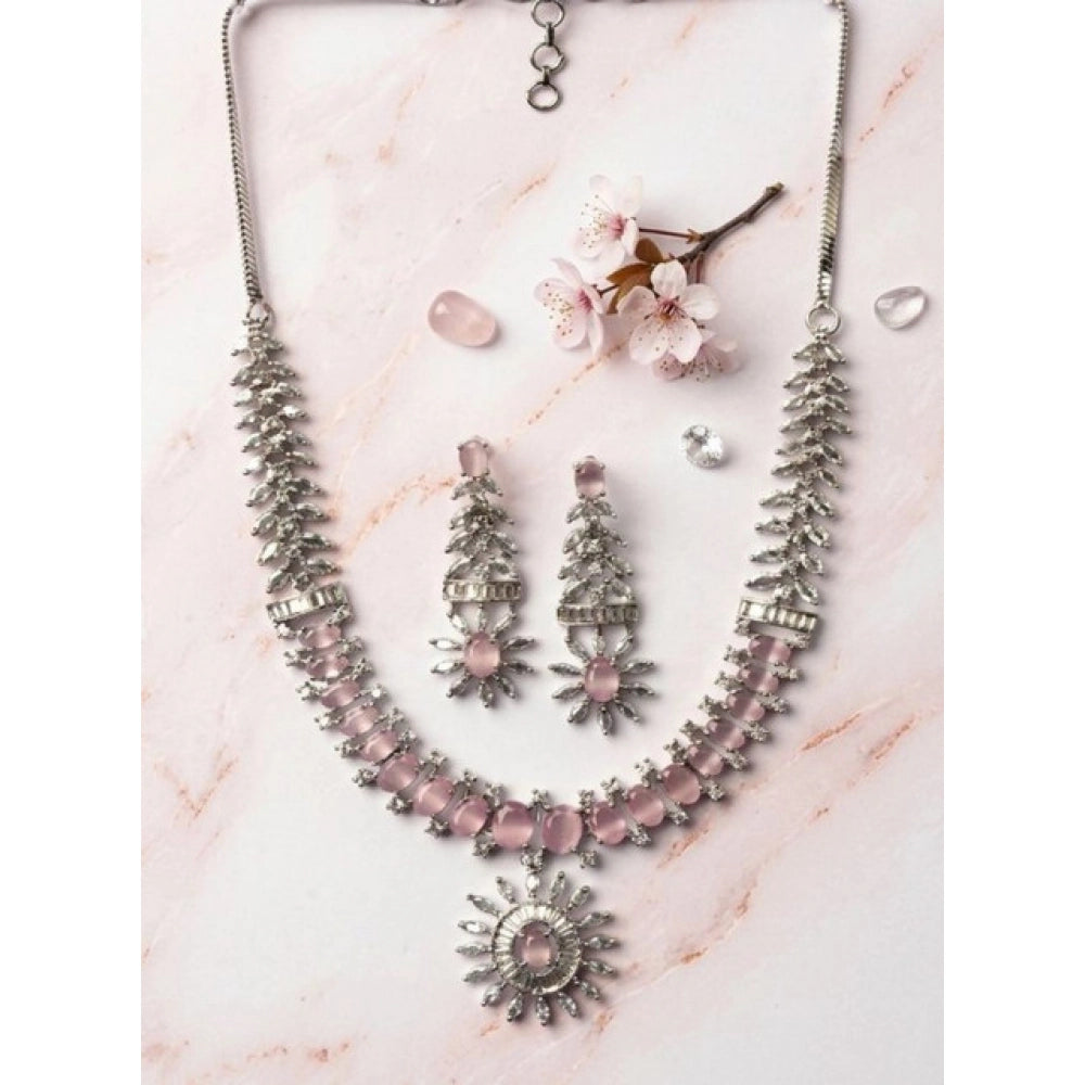 Pink Silver-Plated Necklace Set No. 8 - Vkart