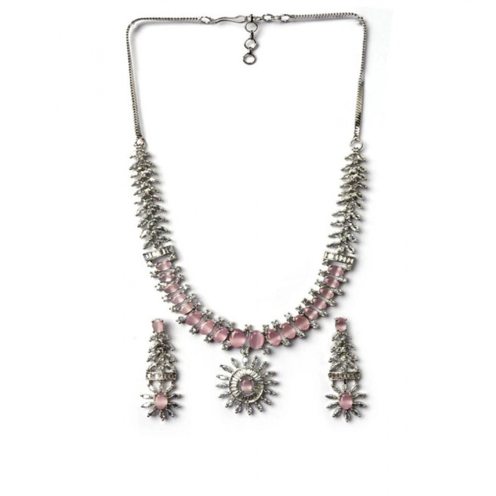 Pink Silver-Plated Necklace Set No. 8 - Vkart - View 2