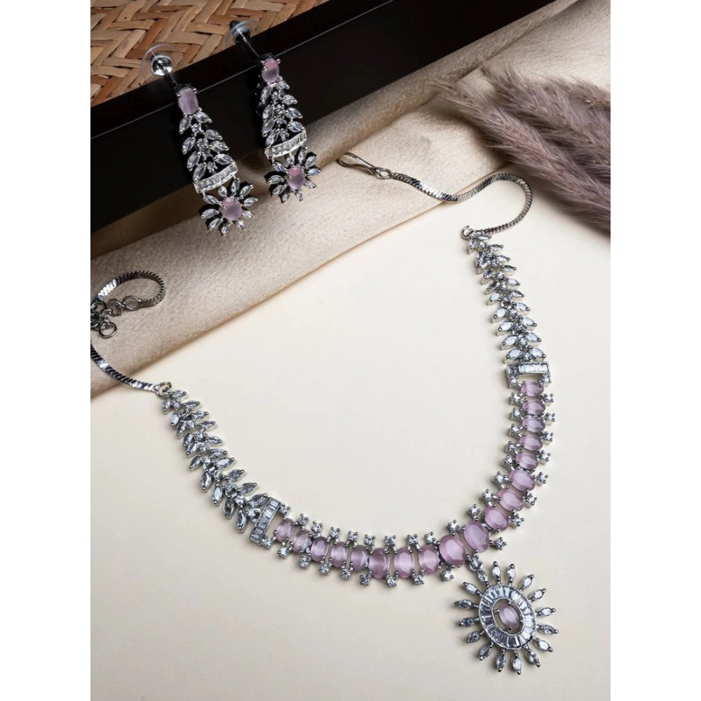 Pink Silver-Plated Necklace Set No. 8 - Vkart - View 3
