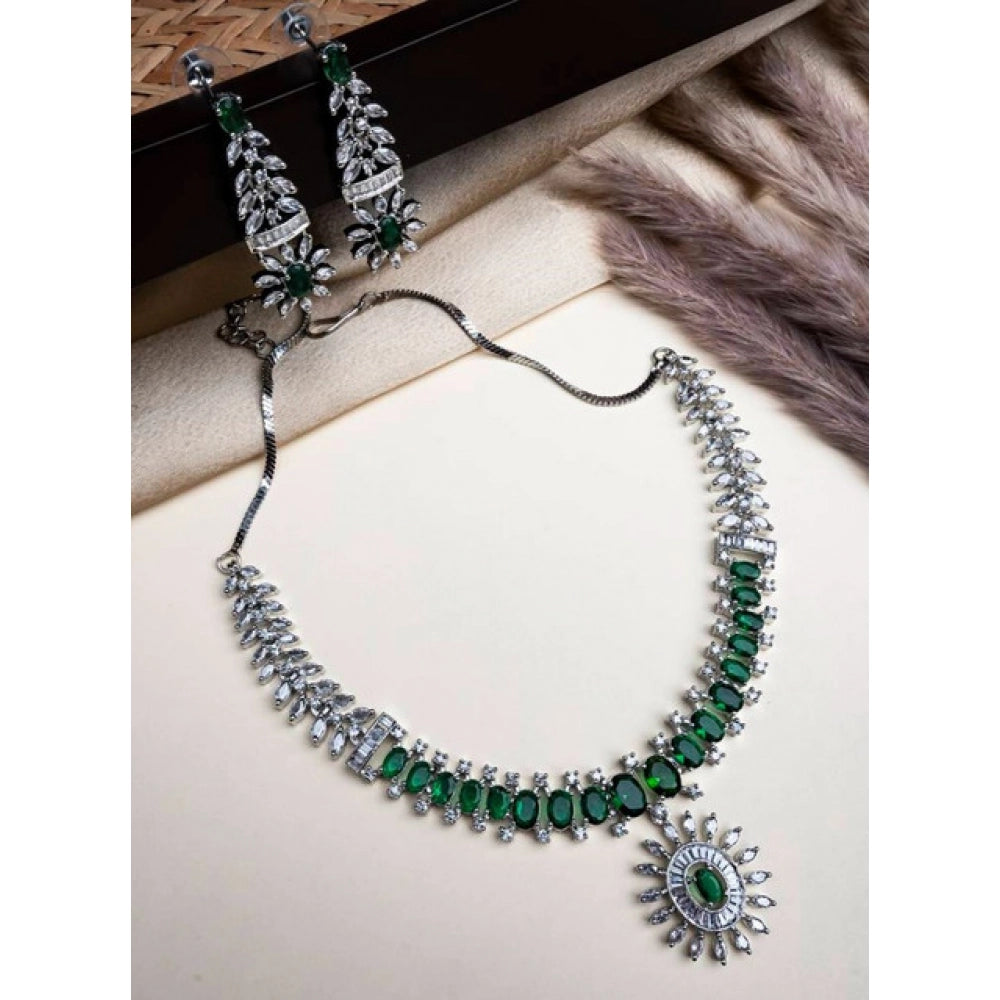 Green Silver-Plated Necklace Set No. 12 - Vkart - View 3